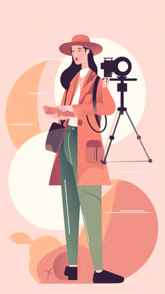 Photographer Orange Green Camera Tripod Flat Illustration