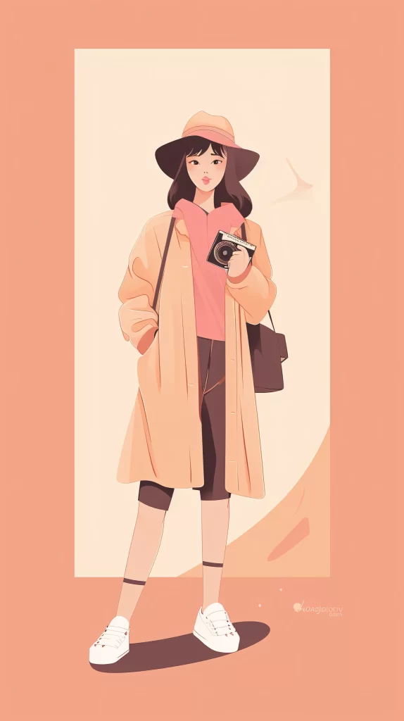 Photographer Peach Hat Camera Casual Illustration