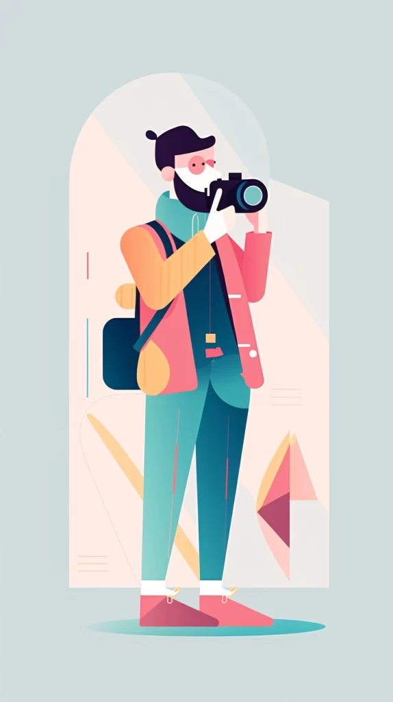 Photographer Pink Blue Camera Flat Illustration Modern