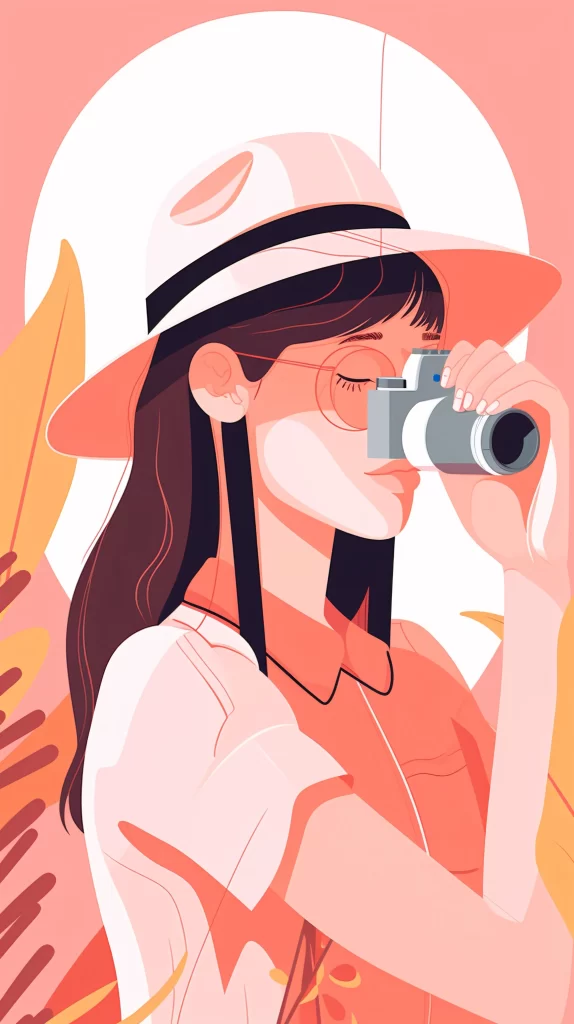 Photographer Pink Camera Flat Illustration Modern