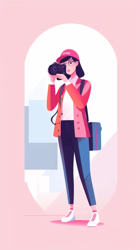 Photographer Red Camera Flat Illustration white Modern