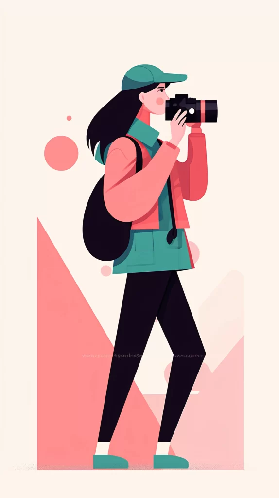 Photographer Red Green Black Flat Illustration Modern