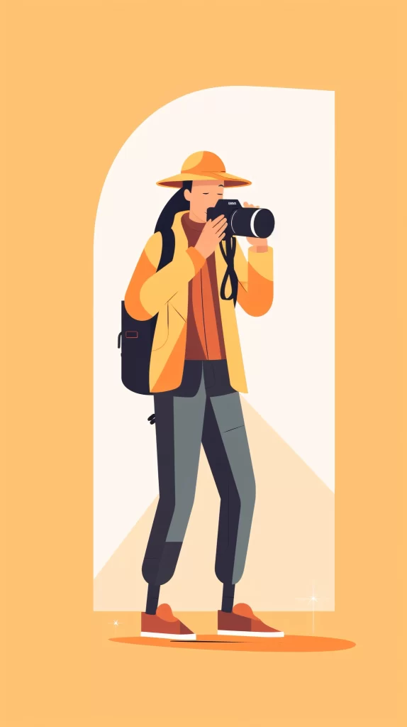 Photographer Yellow Camera Backpack Flat Illustration