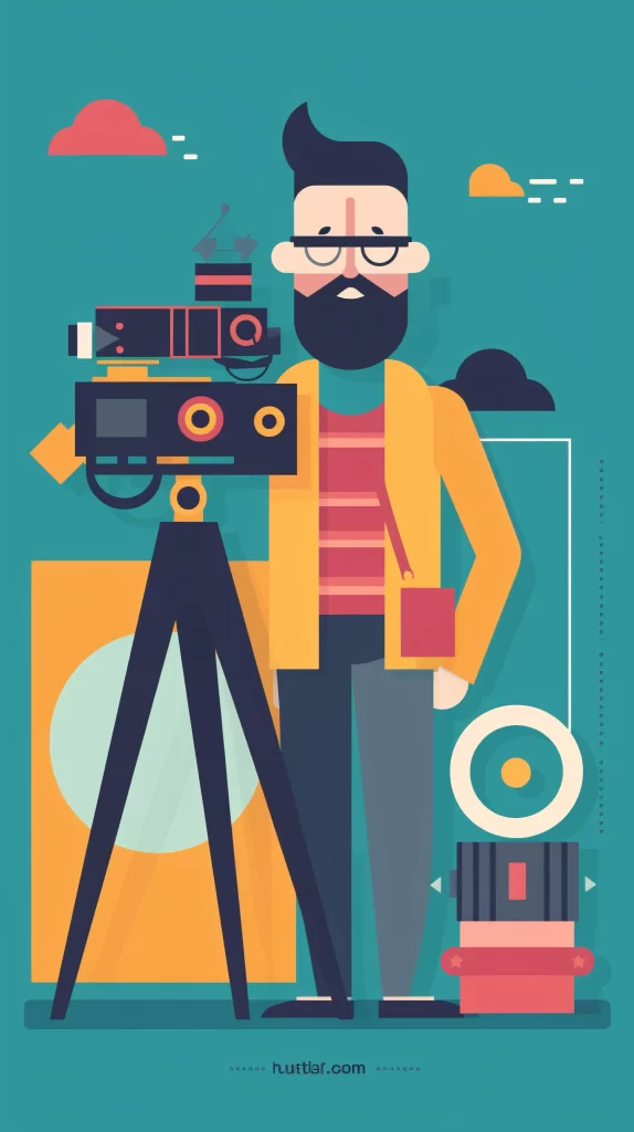 Photographer Yellow Red Blue Camera Flat Illustration