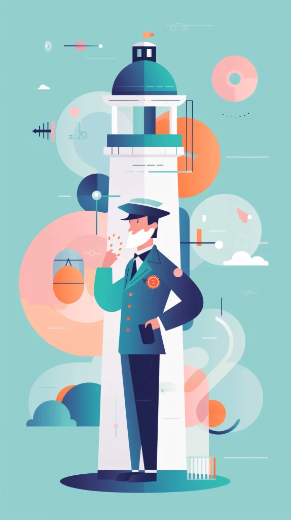 Pilot Blue Lighthouse Uniform Flat Illustration Modern