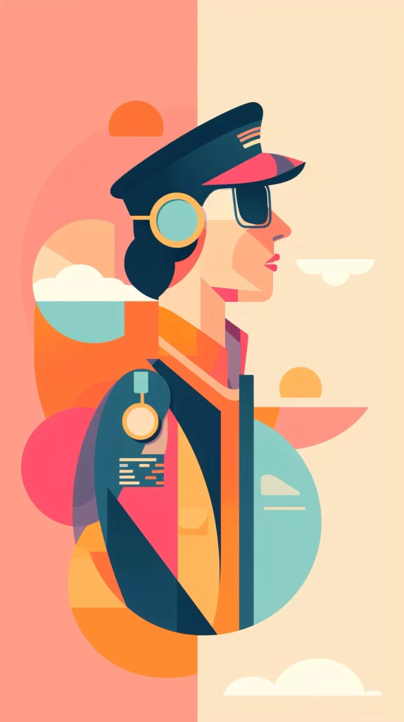 Pilot Blue Orange Aviator Cap Flat Illustration
