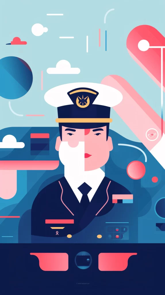 Pilot Blue Red Uniform Flat Illustration Modern
