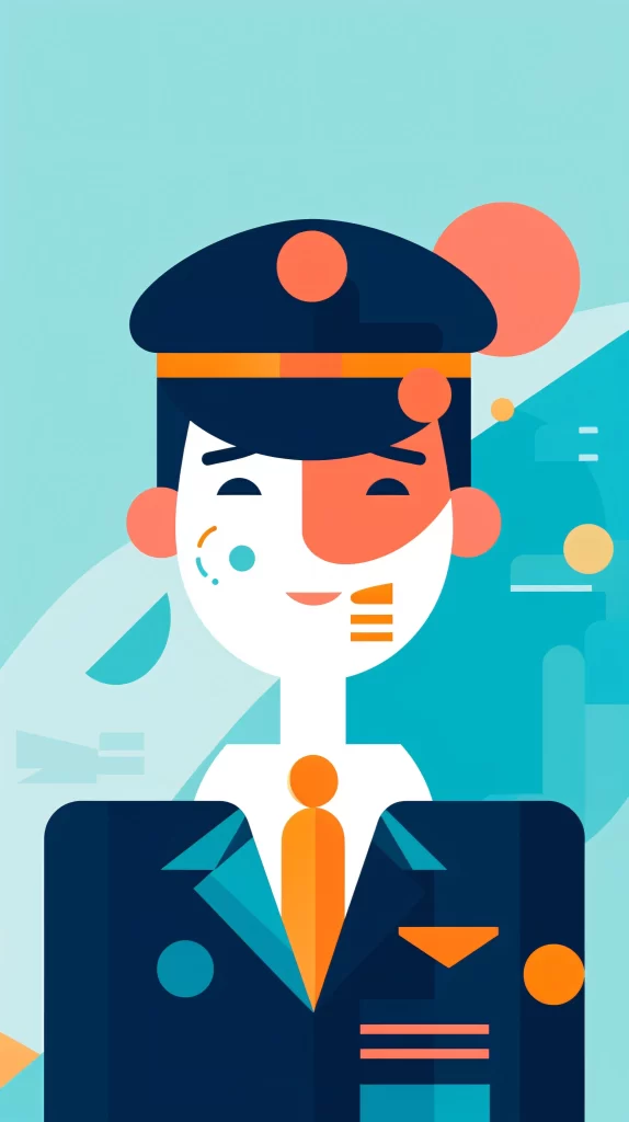 Pilot Navy Blue Orange Cap Flat Illustration Modern
