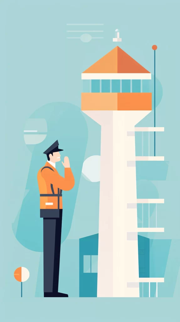 Pilot Orange Cap Tower Flat Illustration Modern
