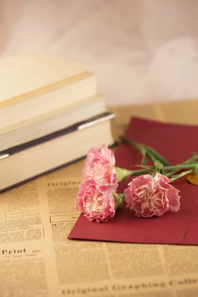 Pink Carnation Petals Green warm Stems