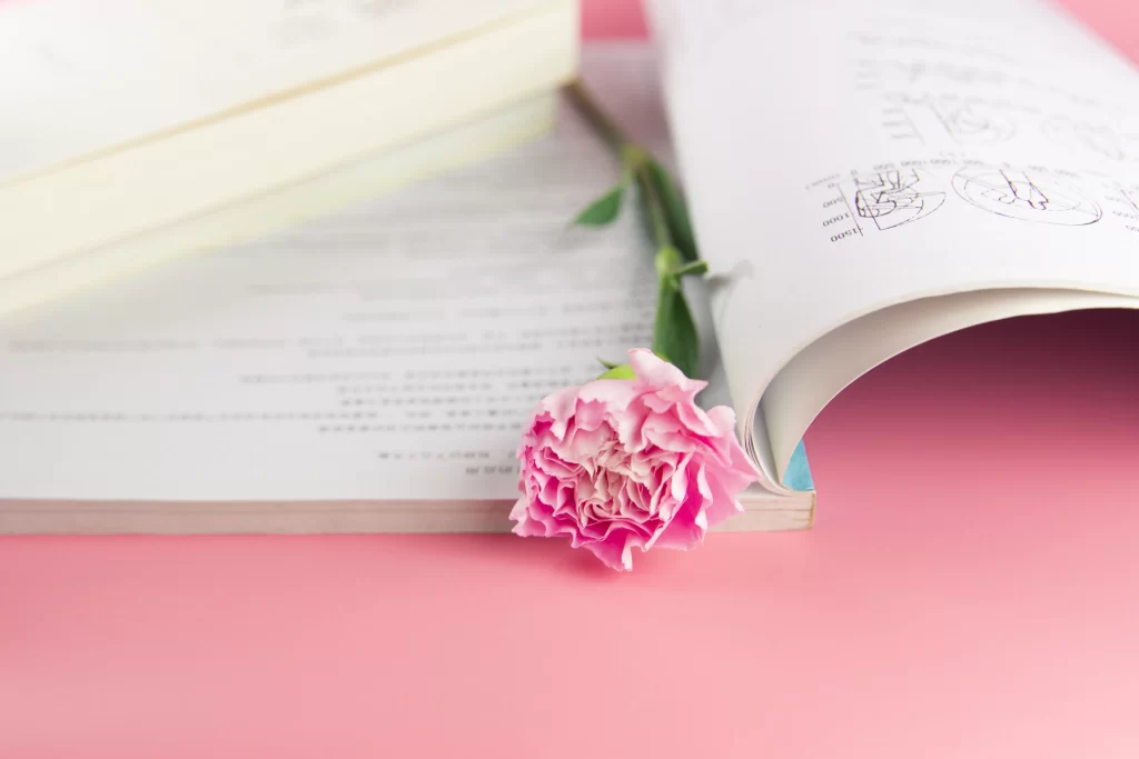 Pink Carnation Petals Green Stem Book