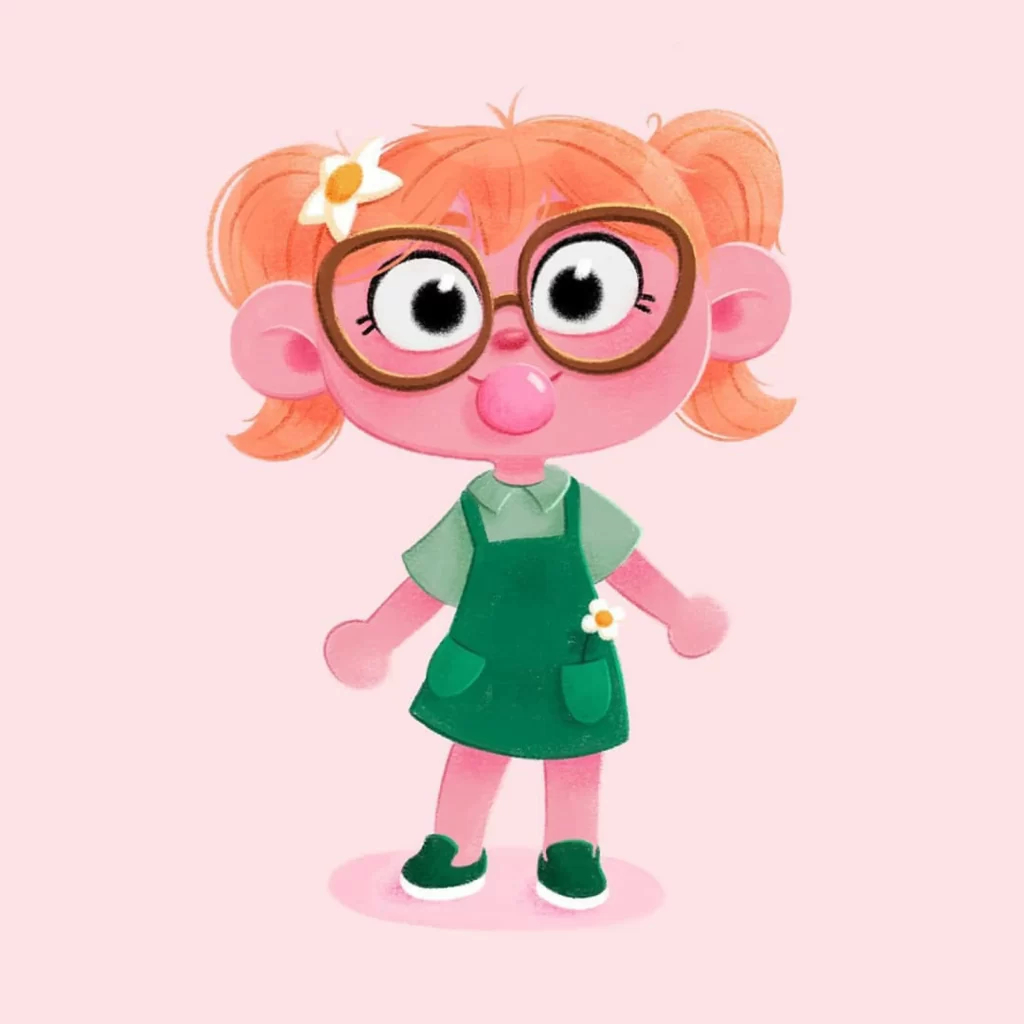 Pink Character Glasses Dress Flower Eleonore Pelluau
