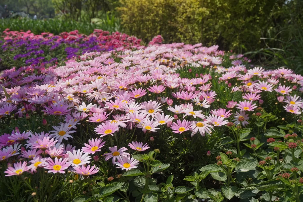 Pink Daisy Blooms Petals Yellow Center