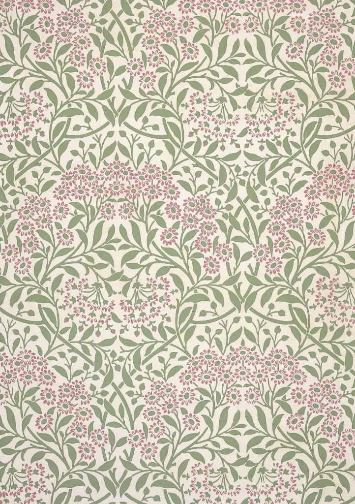 Pink Daisy Vine Sage Green Leaves Vintage William Morris
