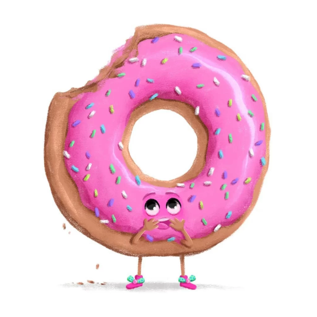 Pink Donut Sprinkles Character Eyes Eleonore Pelluau