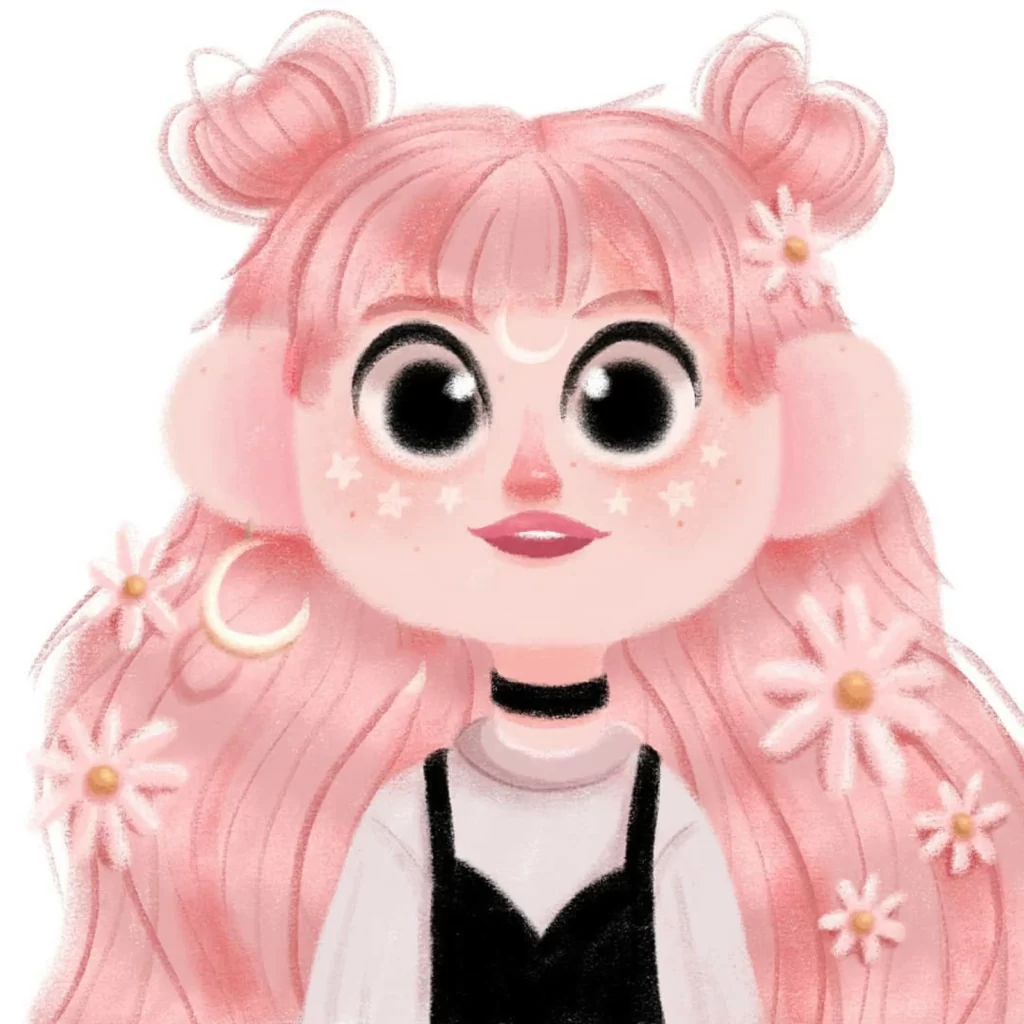 Pink Hair Flowers Moon Earrings Eleonore Pelluau