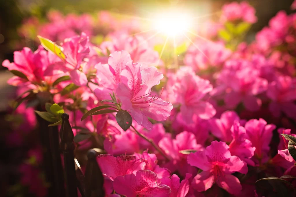 Pink Rhododendron Bloom Petals warm Sunlight