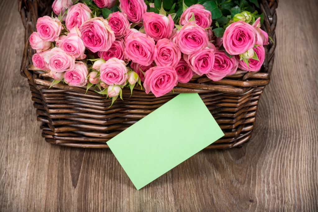 Pink Rose Basket Green Card