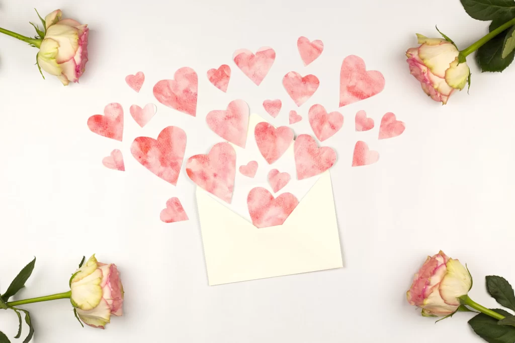 Pink Rose Flower Heart Shape Paper Valentines Day