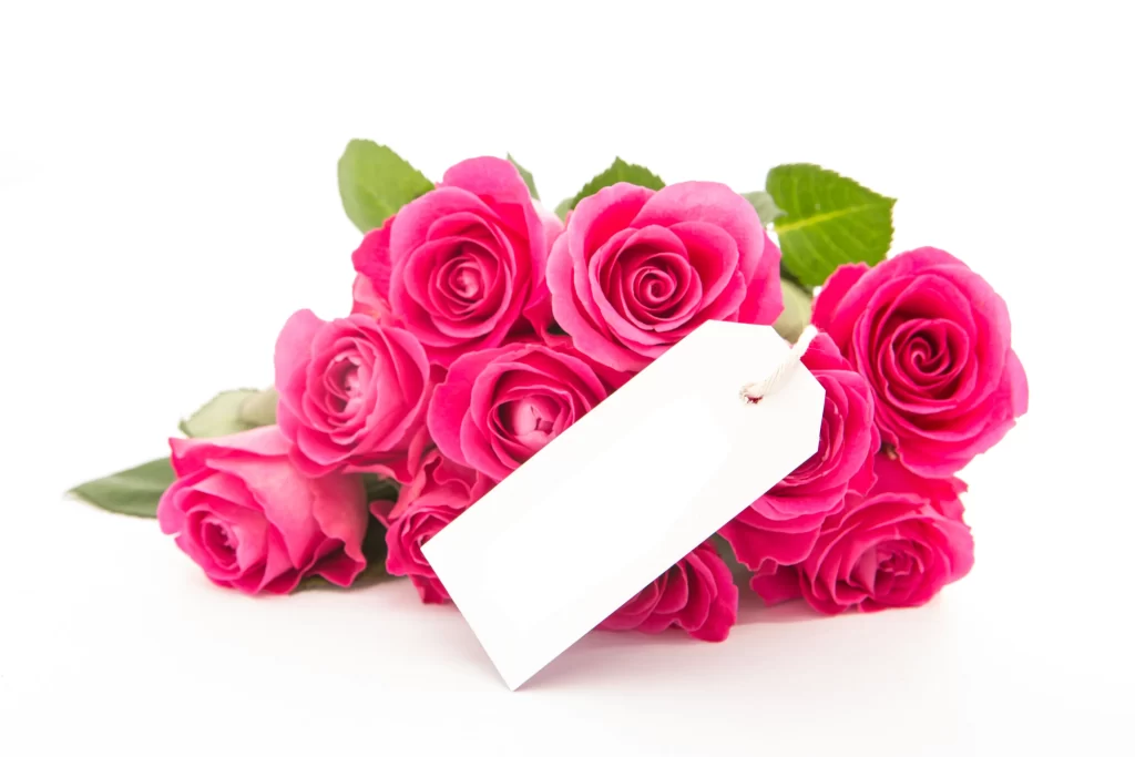 Pink Rose Flower Petal Bouquet White Tag
