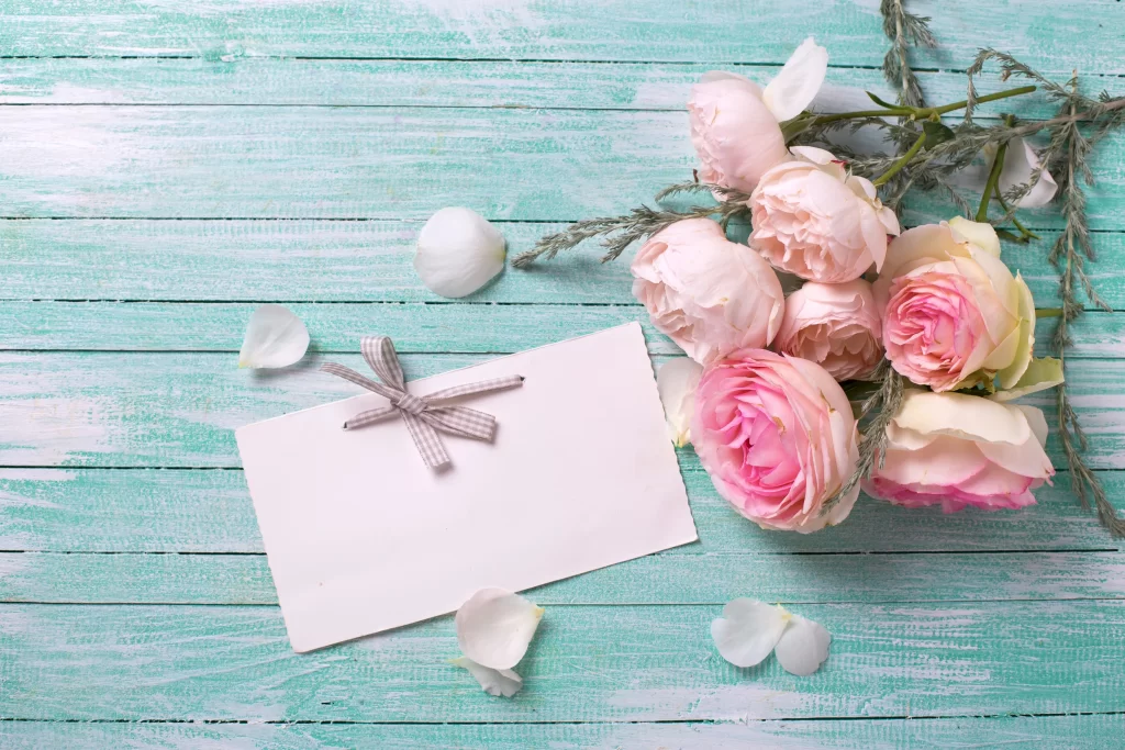 Pink Rose Flower Petal Card Ribbon