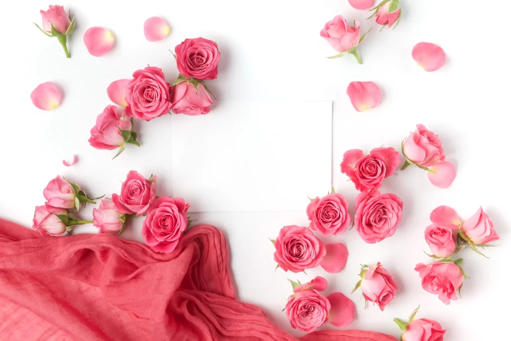 Pink Rose Petal Fabric Card