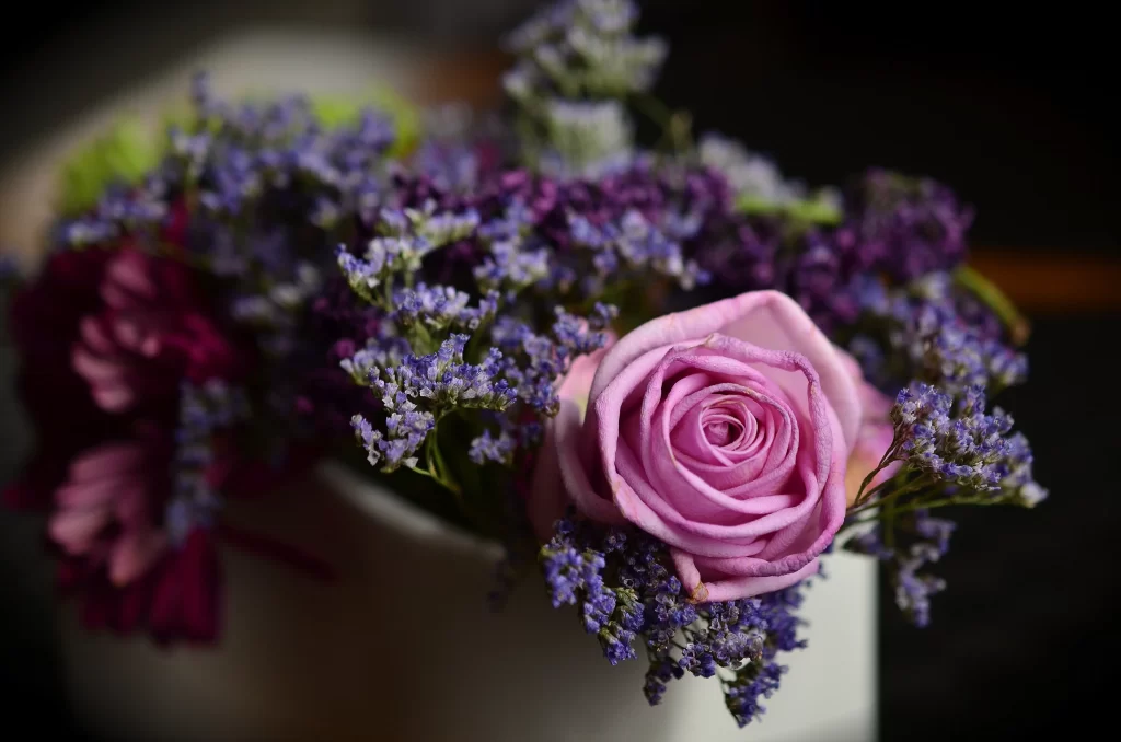 Pink Rose Purple Flowers Lilac Bouquet