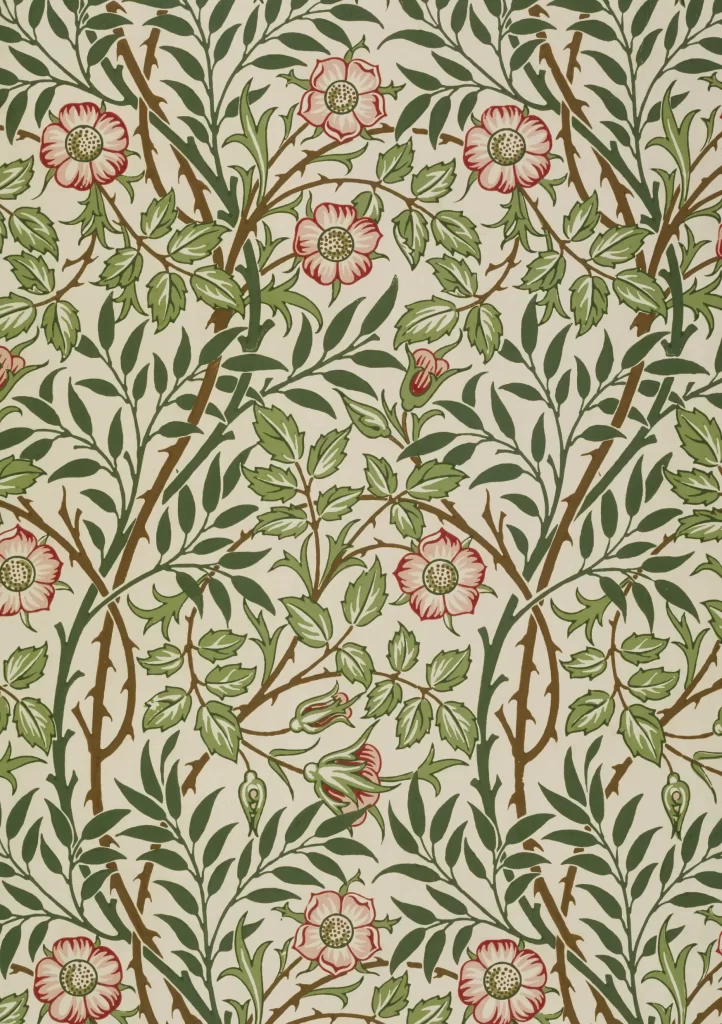 Pink Rose Vine Sage Green Leaves William Morris