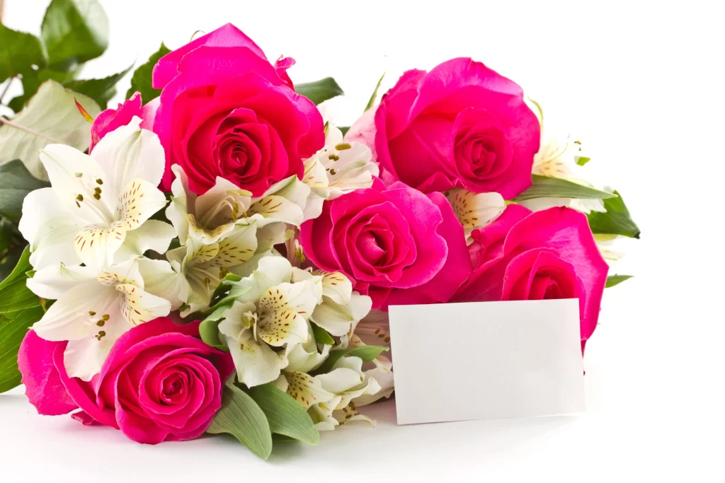 Pink Rose White Alstroemeria Bouquet Card