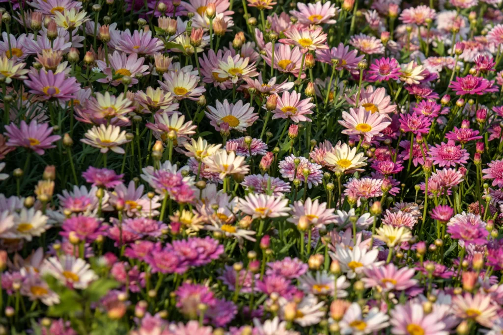 Pink White Yellow Chrysanthemum Petals Dense Blooms