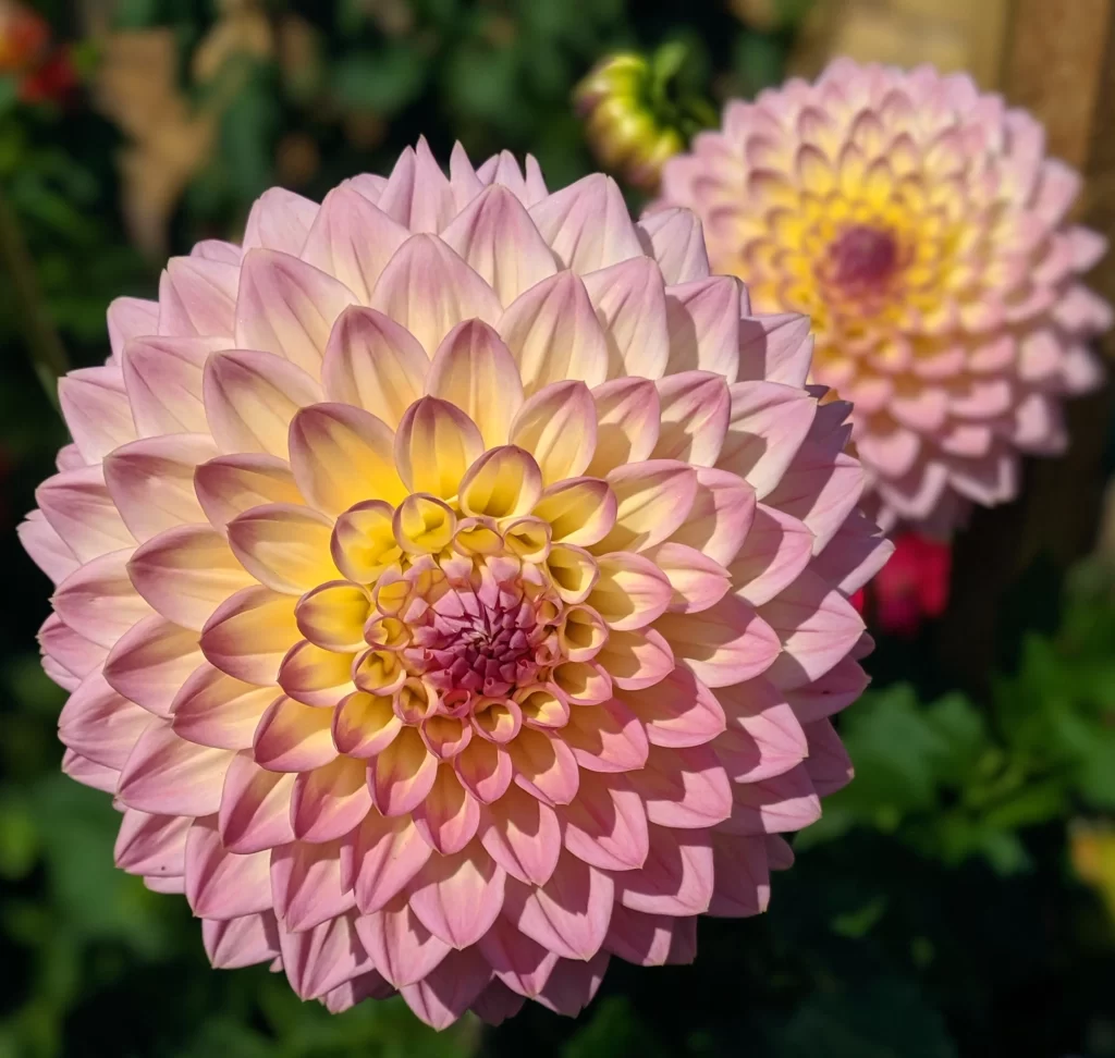 Pink Yellow Dahlia Petals Layers Sunlight