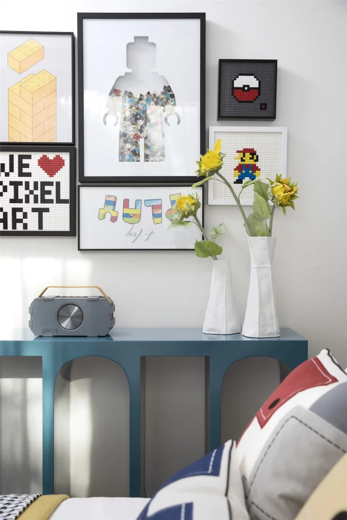 Pixel Art Bedroom Blue White Yellow Retro