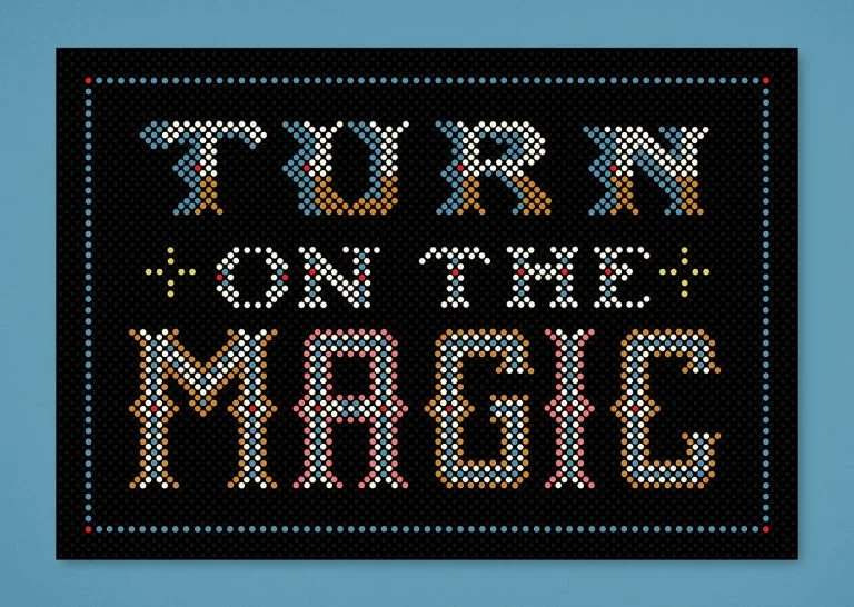 Pixelated Rounded Retro Multicolored Dotted Typography Design