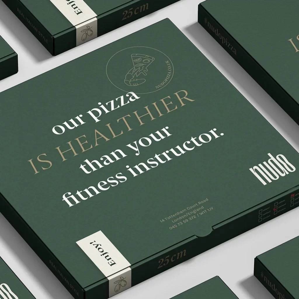 Pizza Box Green Gold Typography Modern Design