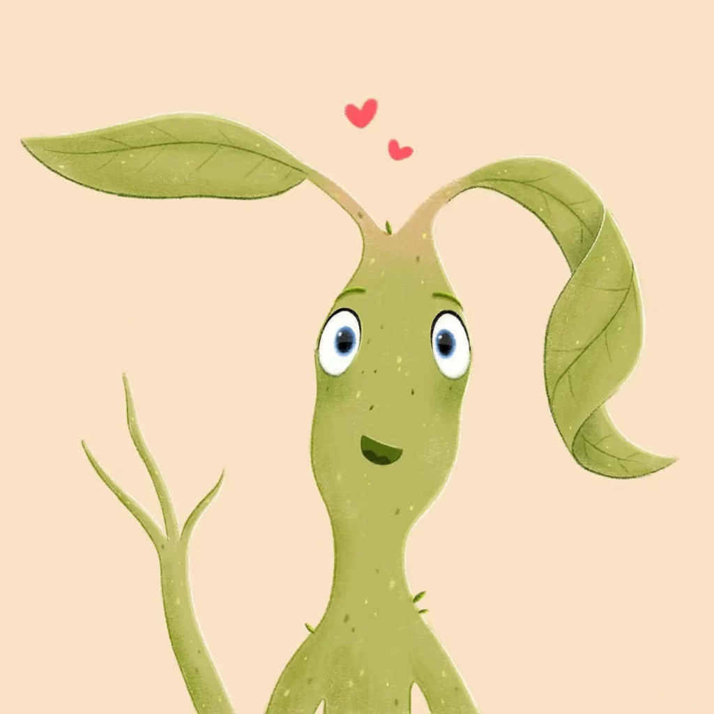 Plant Character Green Eyes Smiling Hearts Eleonore Pelluau