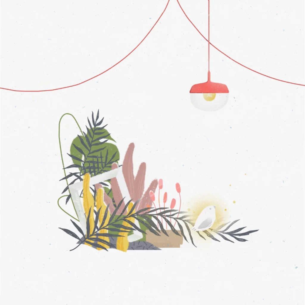Plant Lamp Bird Illustration