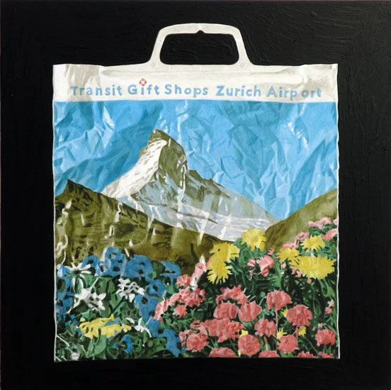 Plastic Bag Mountain Flowers Blue Green Nature Design