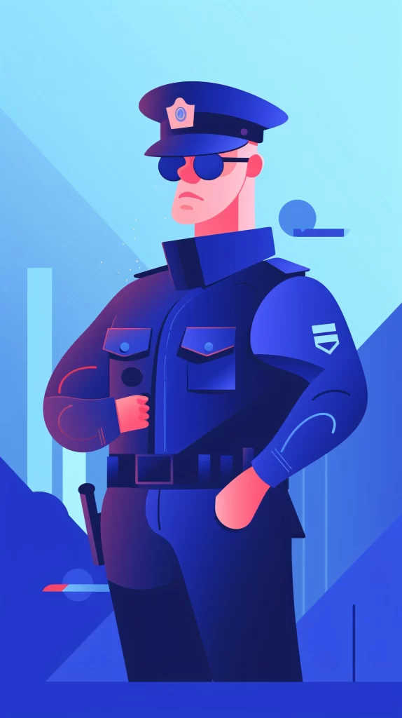 Police Blue Uniform Cap Badge Flat Illustration