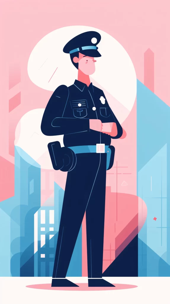 Police Officer Black Uniform Cap Flat Illustration