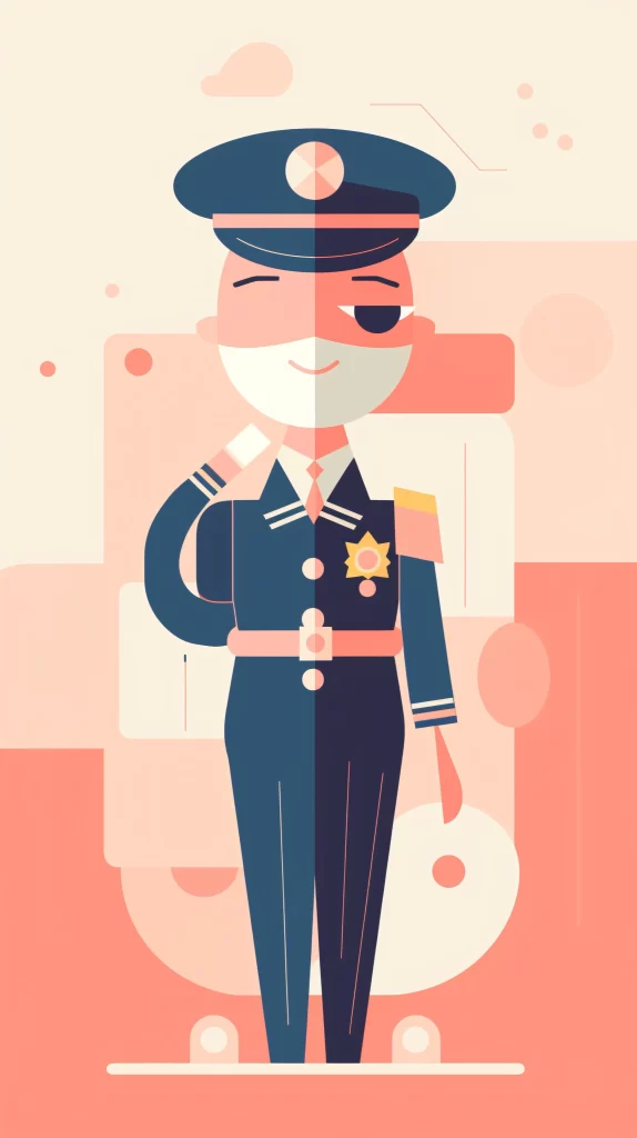 Police Officer Blue Red Uniform Flat Illustration