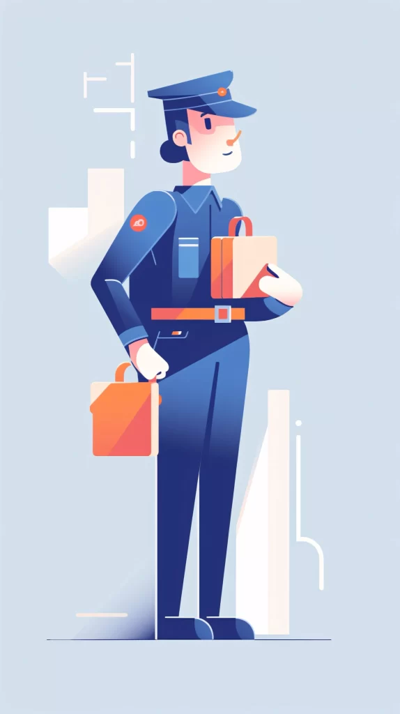 Police Officer Blue Uniform Briefcase Flat Illustration Modern