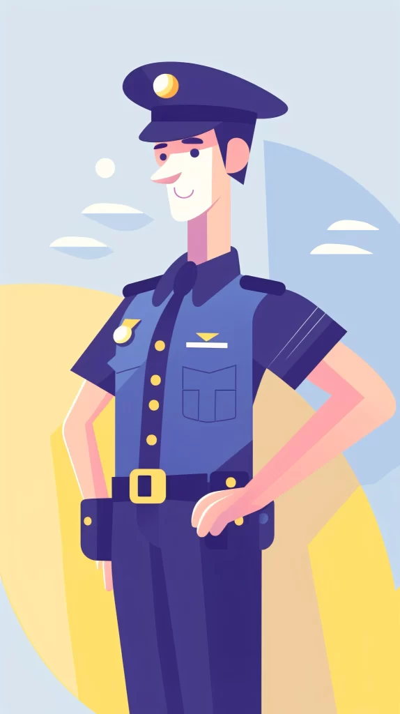 Police Officer Blue Uniform Cap Badge Flat Illustration