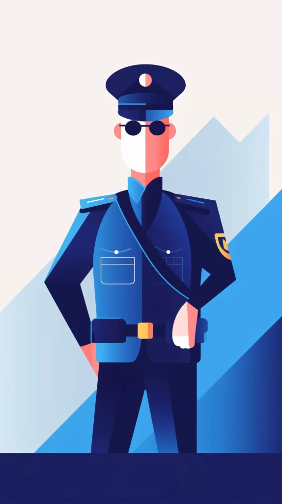 Police Officer Blue Uniform Cap Shield Flat Illustration