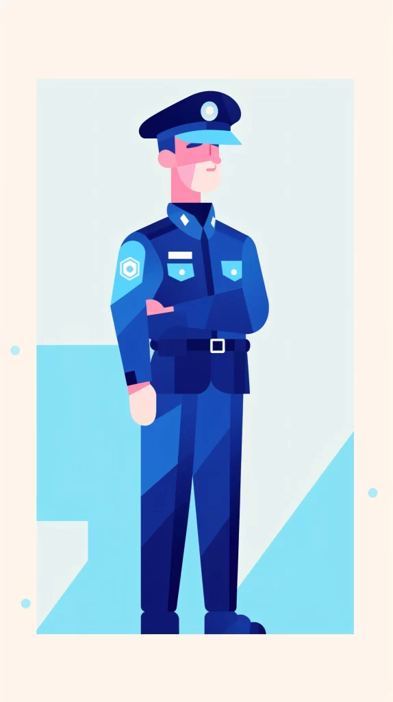 Police Officer Blue Uniform Cap Flat gray Illustration