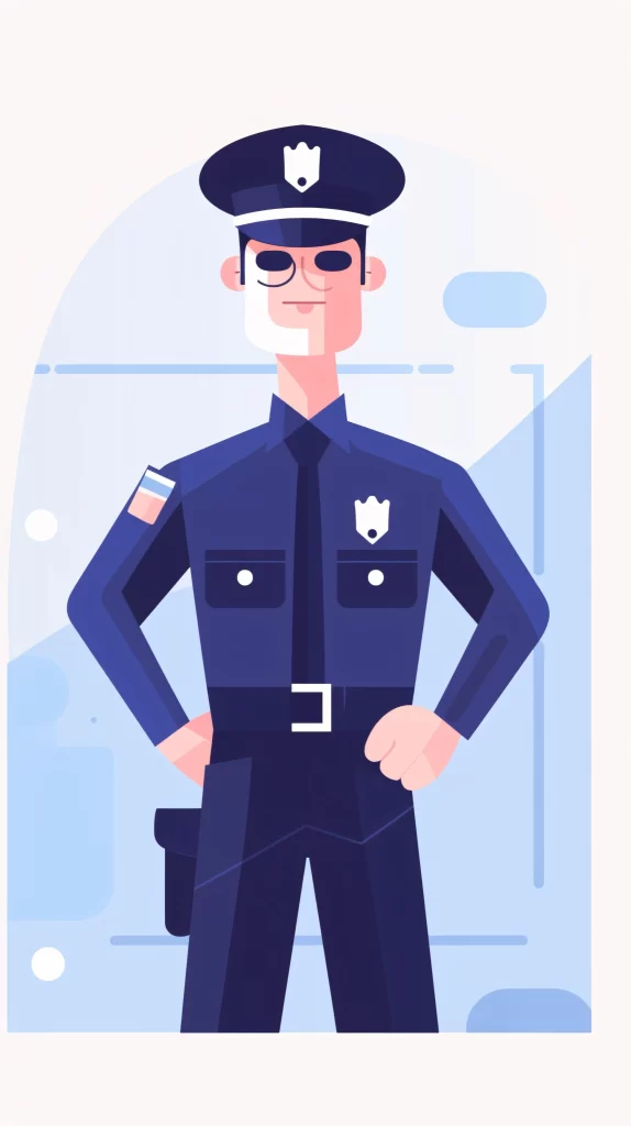Police Officer DarkBlue Uniform Badge Flat Illustration