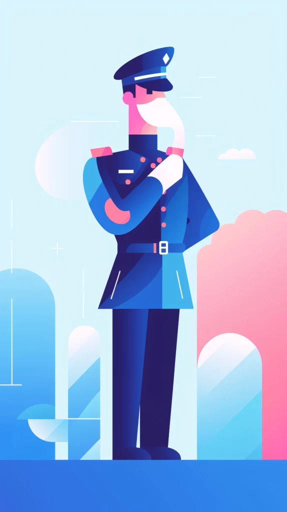 Policeman Blue Uniform Cap Flat Illustration Modern