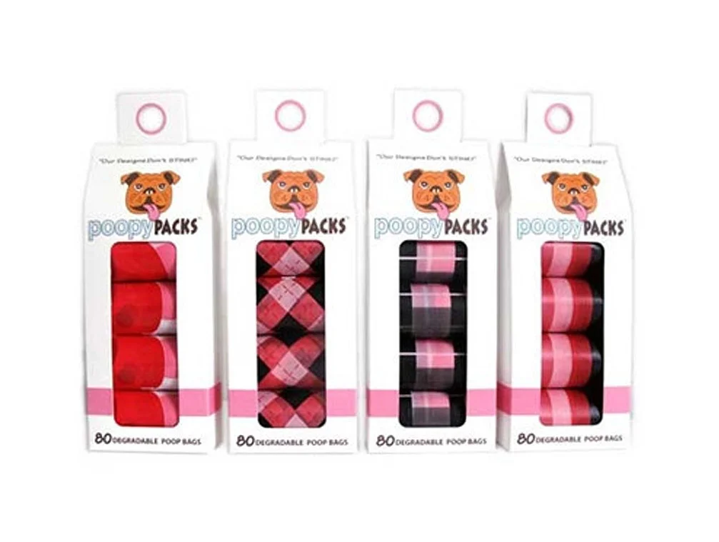 Poopy Packs Dog Waste Bags Red Pink Black White Plaid