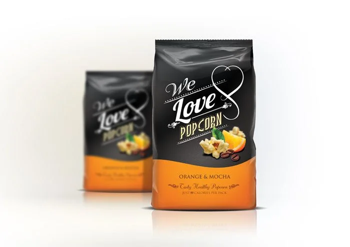 Popcorn Packaging Orange Black Modern Design
