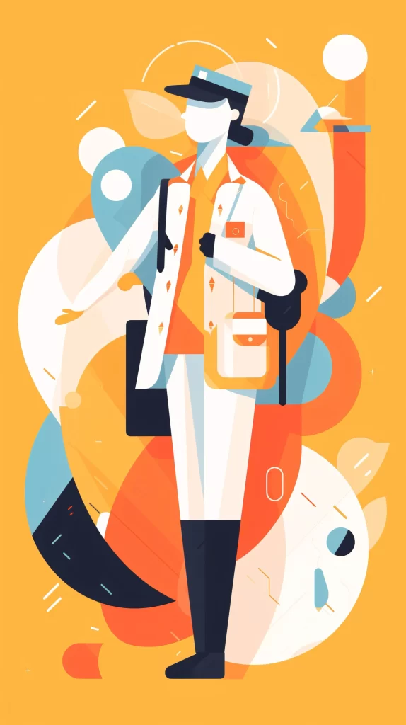 Postal Worker White Blue Orange Abstract Modern
