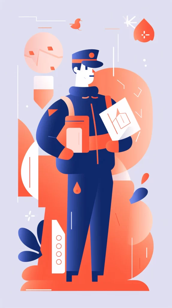 Postman Blue Red Uniform Flat Illustration Modern